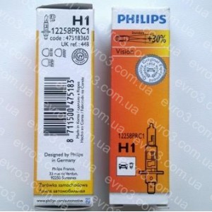 Лампа галоген H1 12В 55Вт +30% Philips 12258prc1
